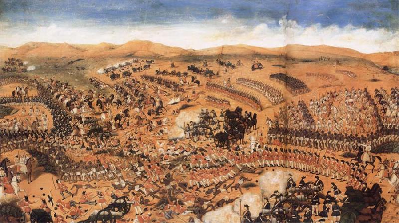 Nandkishor Soni The Battlle of the British and their Allies against the French and their Confederates at Condore,Near Rajamandri oil painting picture